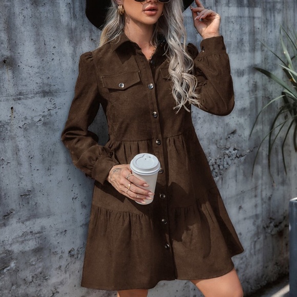 BLACK Corduroy button down   long sleeVe dress - Picture 3 of 13